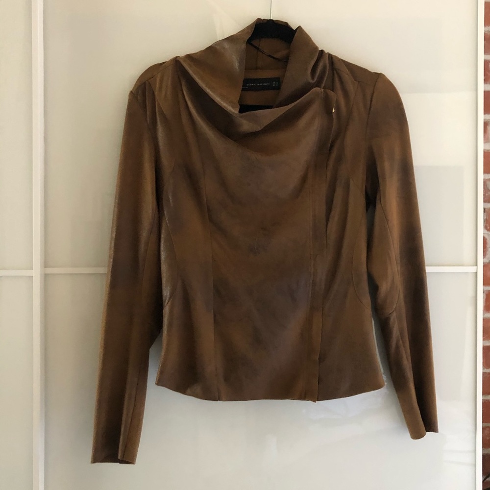 Zara Brown Faux Leather Jacket Size Small